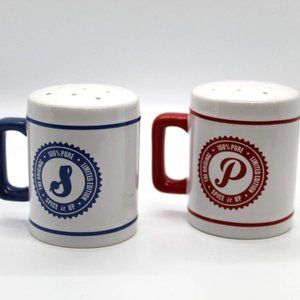 Food Network Stoneware Mug Cup 100% Pure Salt & Pepper Shakers Set No Stoppers